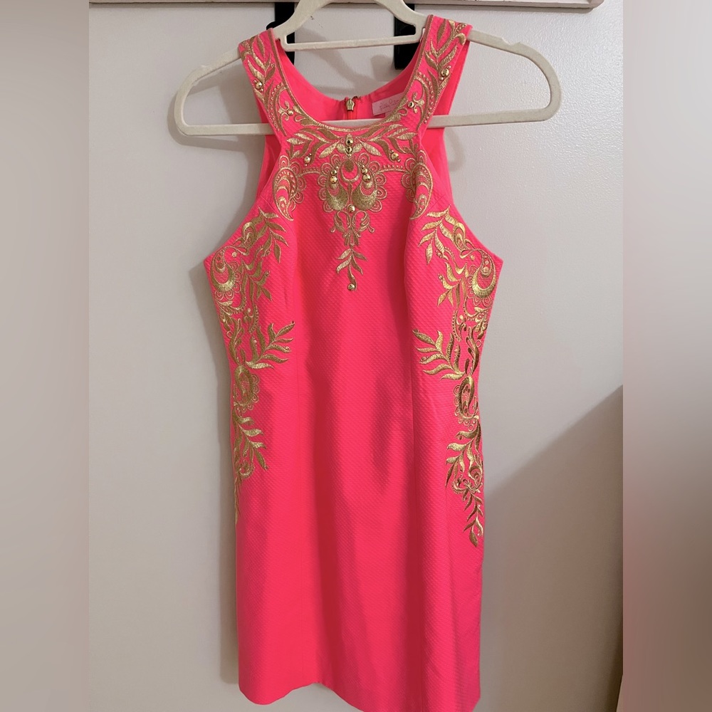 NWOT Lilly Pulitzer Tina Stretch Shift Dress in Coral Sunset, Size 0 - Picture 6 of 9
